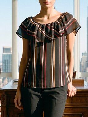 *NWT INC International Concepts Striped Off-Shoulder Ruffle Blouse Medium